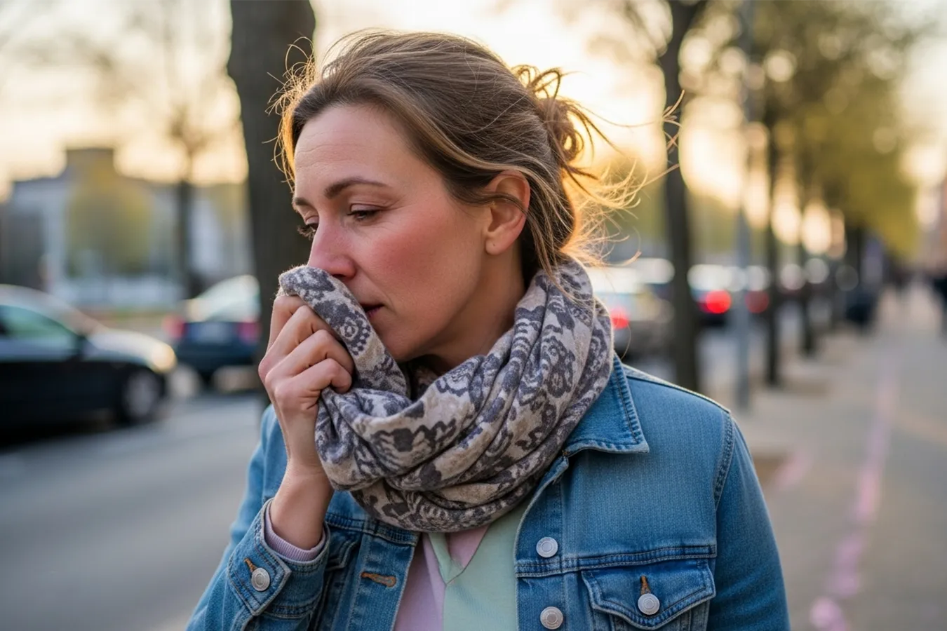 Девушка с шарфом на улице